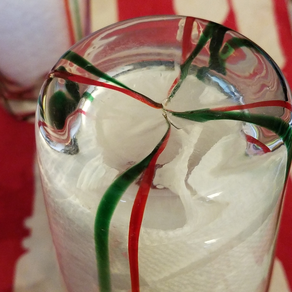 Murano Glass Drinkware with Red and Green Accents